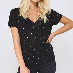 Rails Cara Cactus Tee Black Rainbow Linen Blend V-Neck T-Shirt size Medium